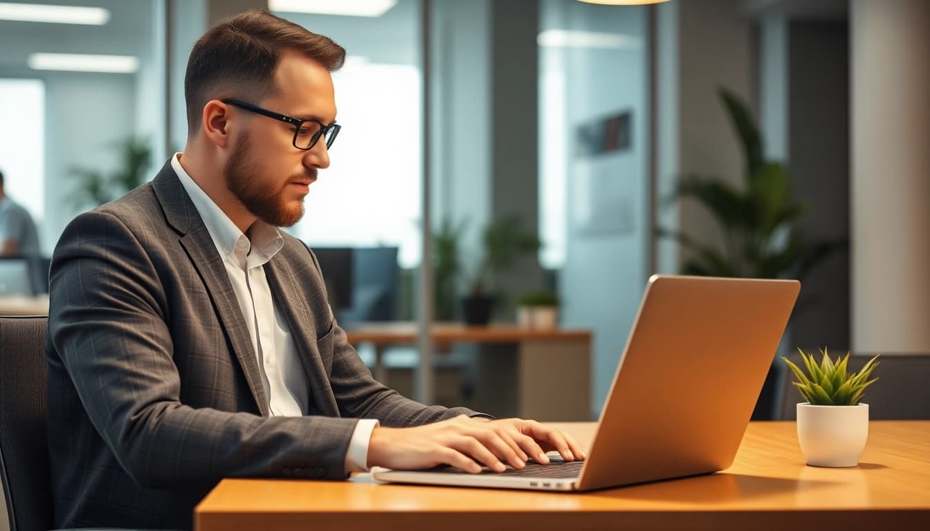 Headhunter arbeitet fokussiert an der Rekrutierung neuer Talente im modernen Büro.