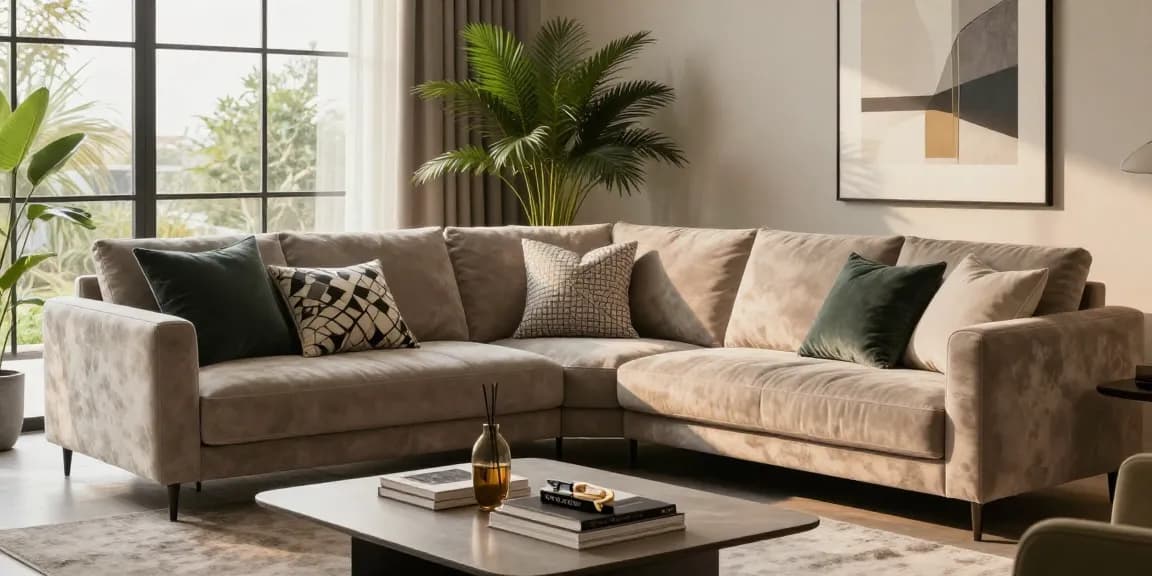 Baxter Möbel Erfahrungen in einem stilvollen Wohnzimmer mit einem eleganten Sofa und einem Designer, der die Dekoration anordnet.