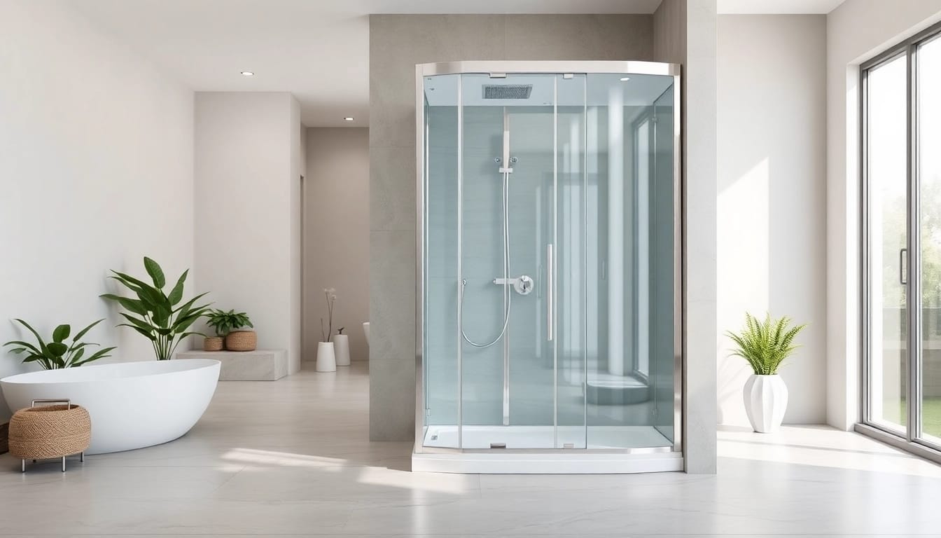 Erleben Sie die sonni Duschkabine 90x90 in einem eleganten Badezimmer mit modernen Details.