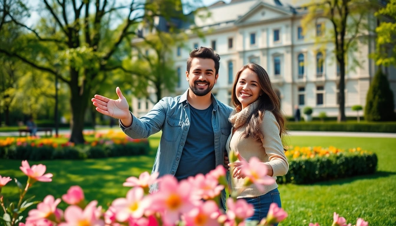 Professioneller Fotograf für Tinder München, der ein Paar im Park fotografiert.