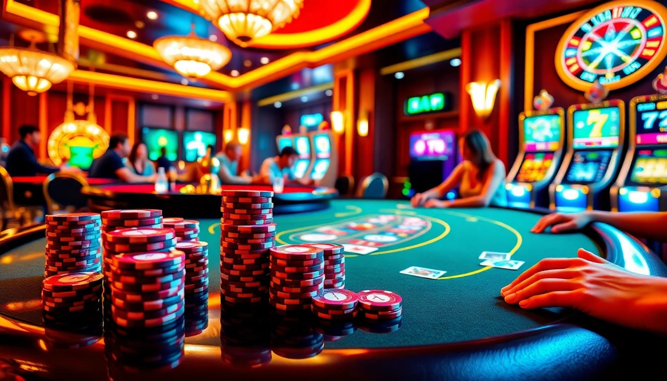 A dynamic poker game scene at a luxurious casino showcasing 789P's vibrant atmosphere.