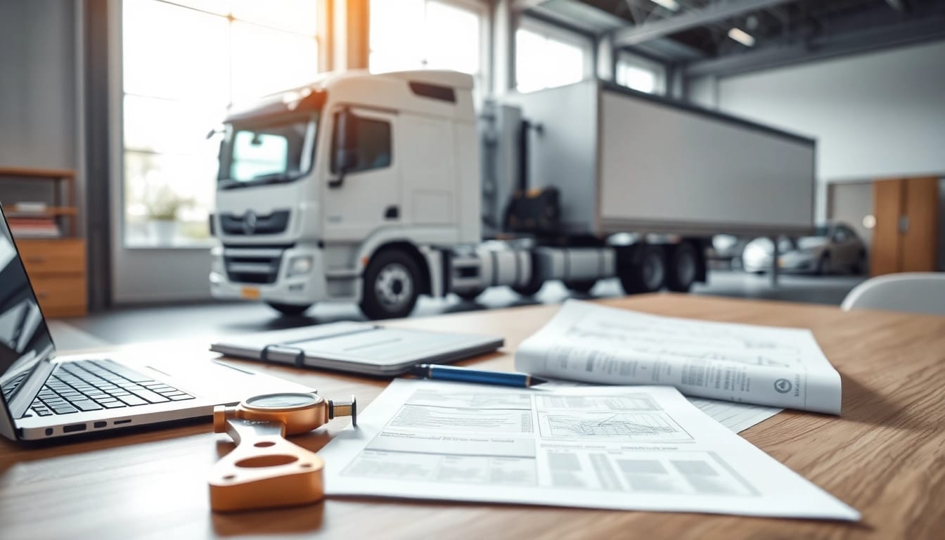 Professionelle Lkw Gutachten Augsburg durch Techniker in modernem Büro.