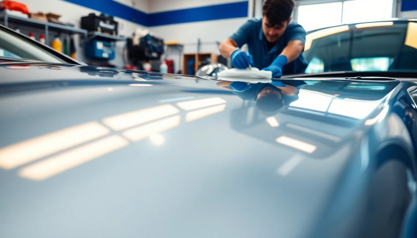 Fahrzeugaufbereitung mit hochglänzendem Auto während der professionellen Pflege