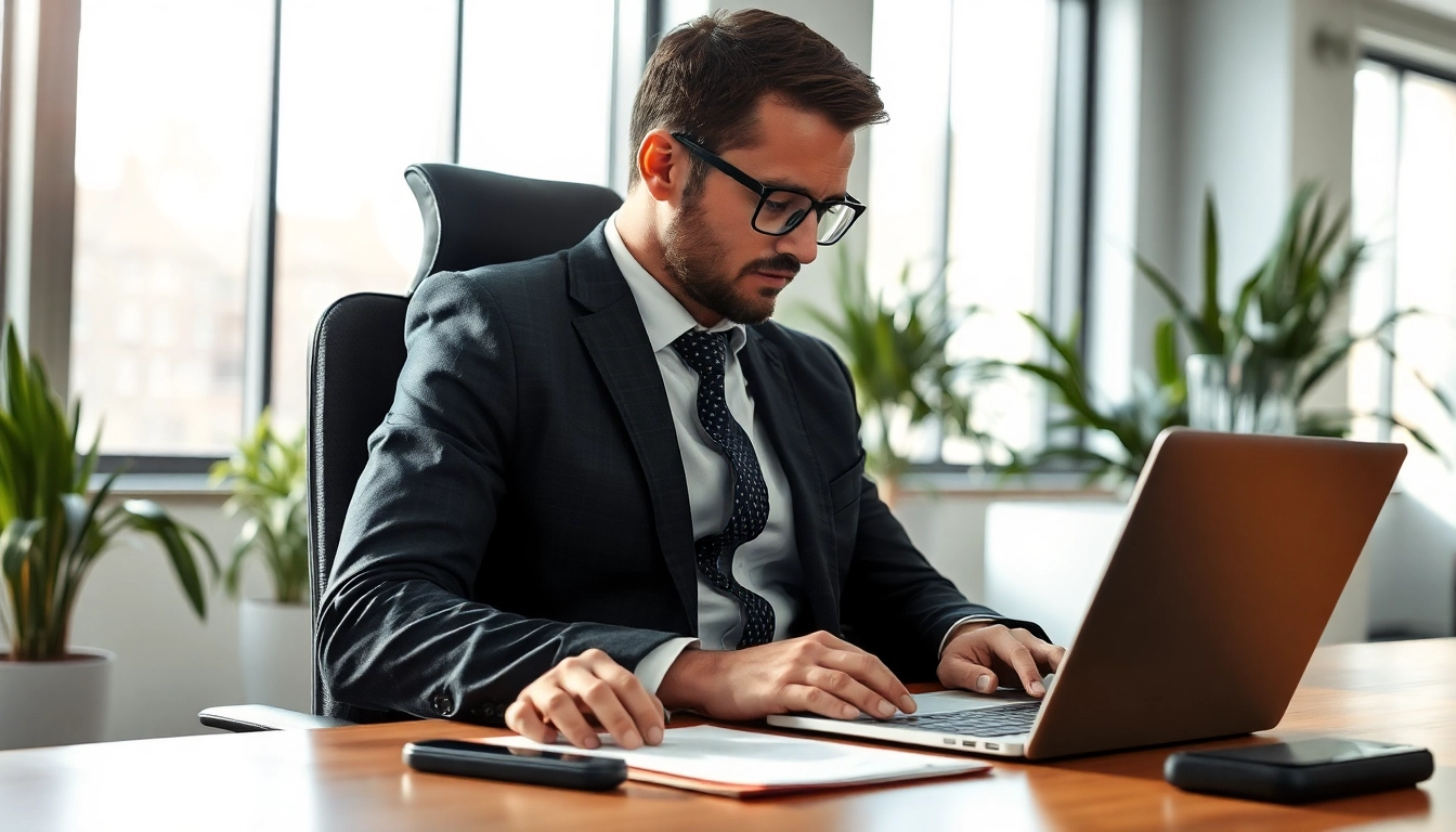 Headhunter Wiesbaden analysiert Kandidaten vor seinem modernen Büro.