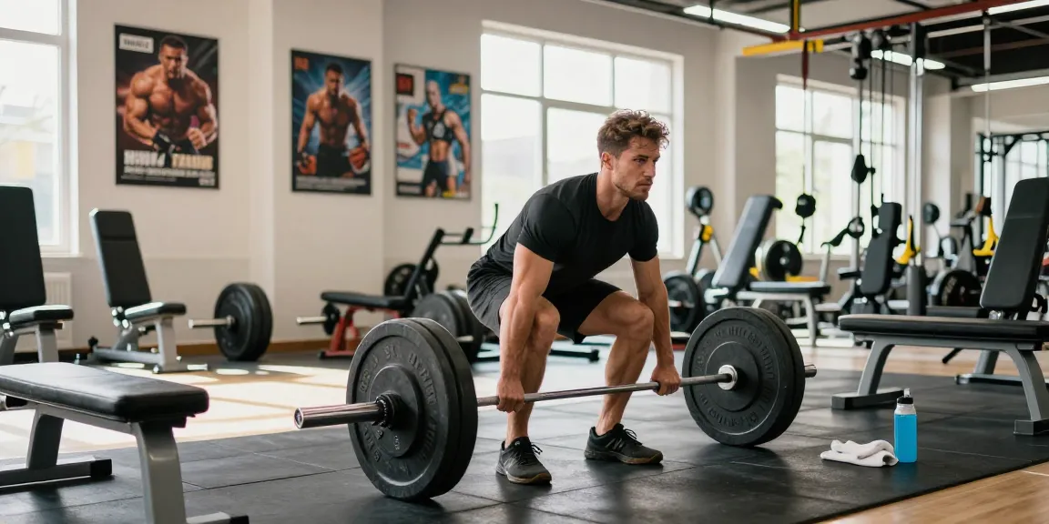 Dynamische Bodybuilding-Szene im Steroidshop, die einen fokussierten Athleten beim Training zeigt.