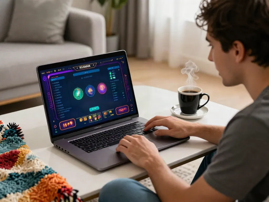 Player enjoying Xo88 online gaming in a cozy living room setting with vibrant graphics on screen.