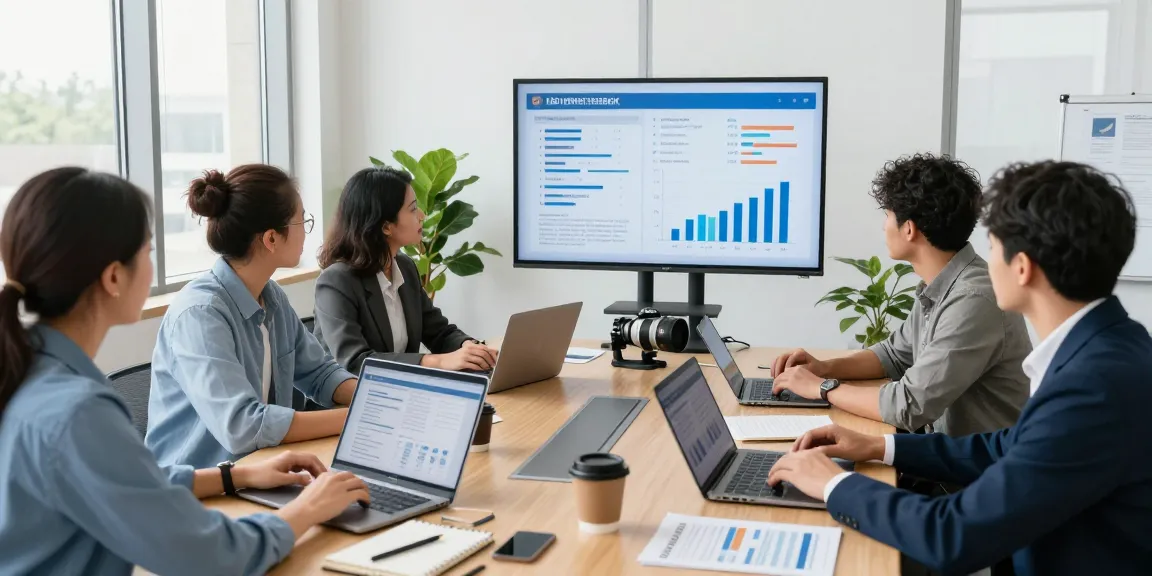Bewertungsplattform Führung: Team bei der Analyse von Leadership-Bewertungen in einem modernen Büro.