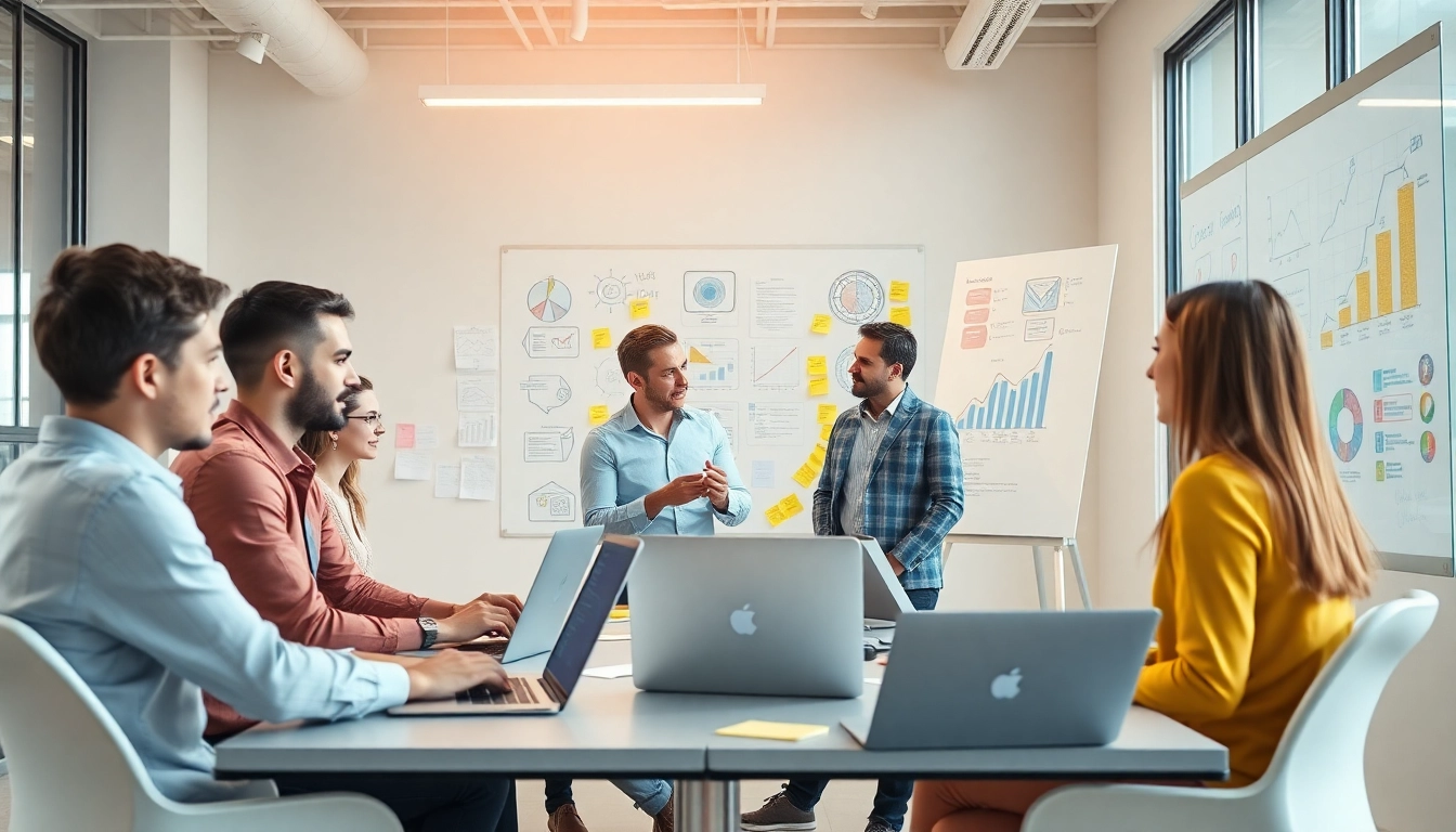 Optimieren Sie Online Marketing Strategien mit einem engagierten Team in einem modernen Büro.