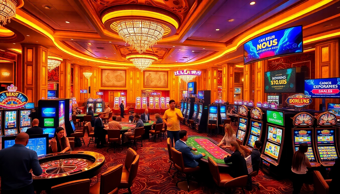 Engage in thrilling games at https://nk88net.com/ as players celebrate wins at a luxurious casino.