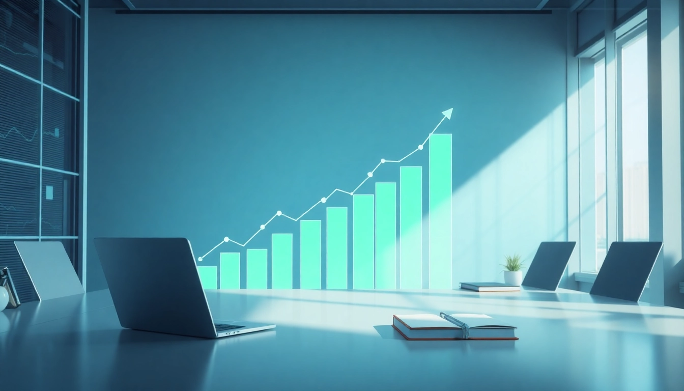 Visualisierung des SEO-Rankings: Aufstrebendes Diagramm im modernen Büro zur Veranschaulichung digitaler Marketingstrategien.