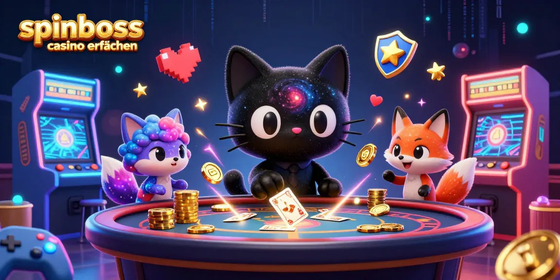 Erlebe die aufregenden SpinBoss Casino Erfahrungen mit einem faszinierenden 3D-Katzentisch und funkelnden Chips.