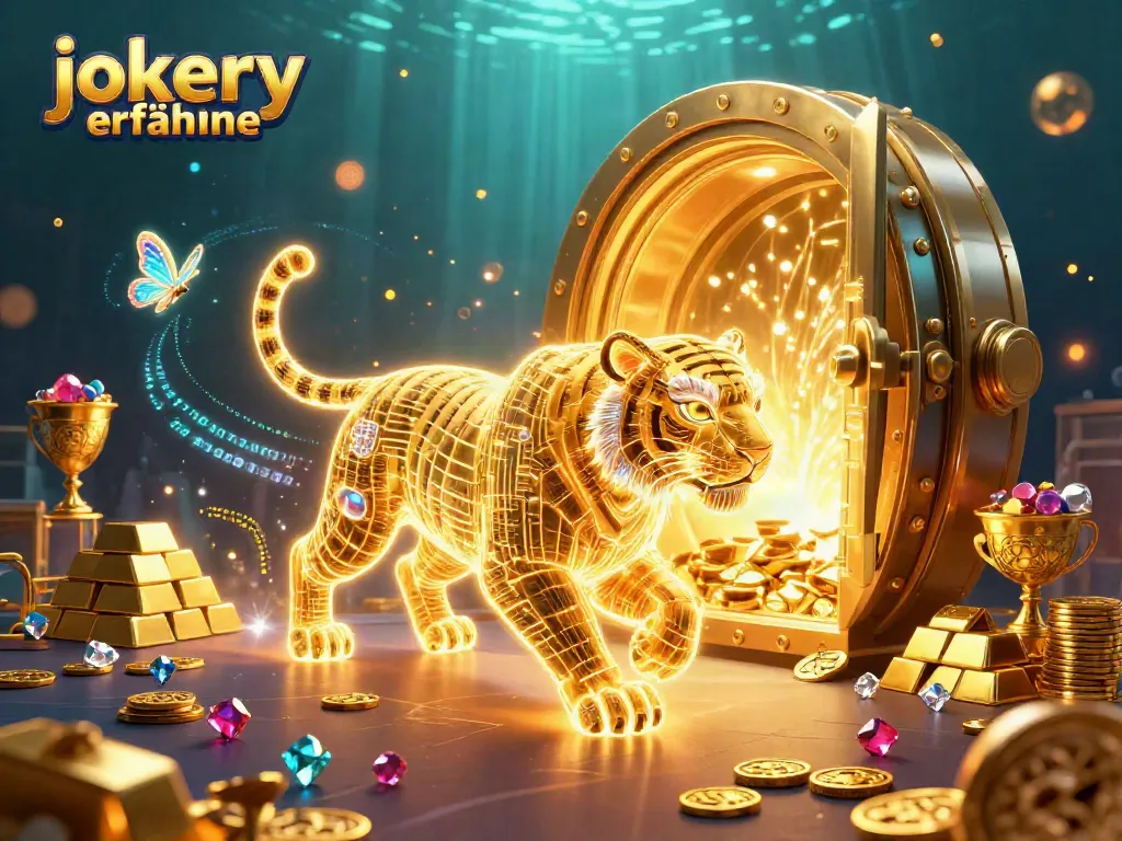 Experience jokery erfahrungen in a vibrant digital casino scene with neon tiger and treasures.