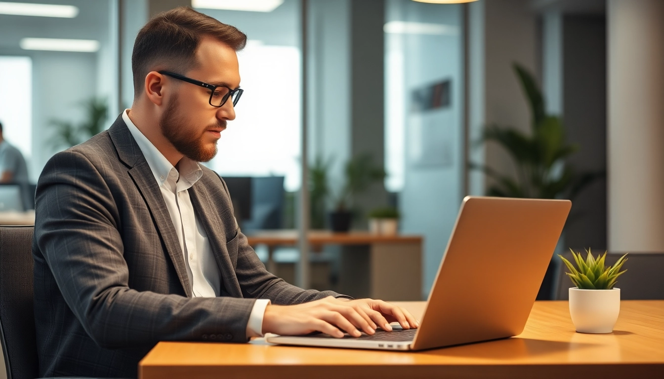 Headhunter arbeitet fokussiert an der Rekrutierung neuer Talente im modernen Büro.