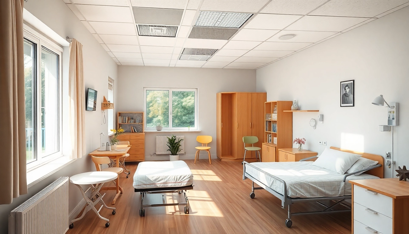 Pflegezimmer für intensivpflege hameln, das einen warmen und einladenden Stil zeigt, mit natürlichem Licht und komfortabler Einrichtung.