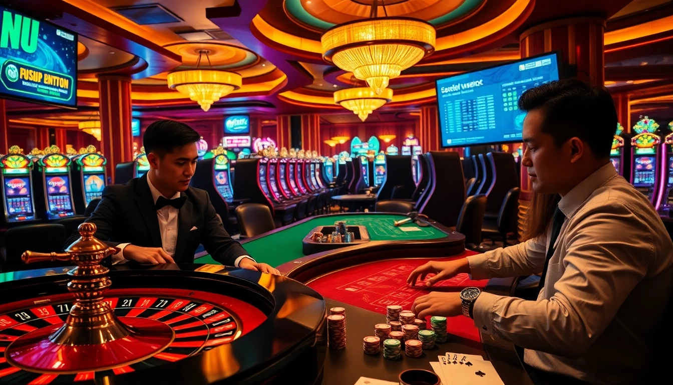 Kuwin players enjoying a thrilling casino experience with poker chips and roulette in action.