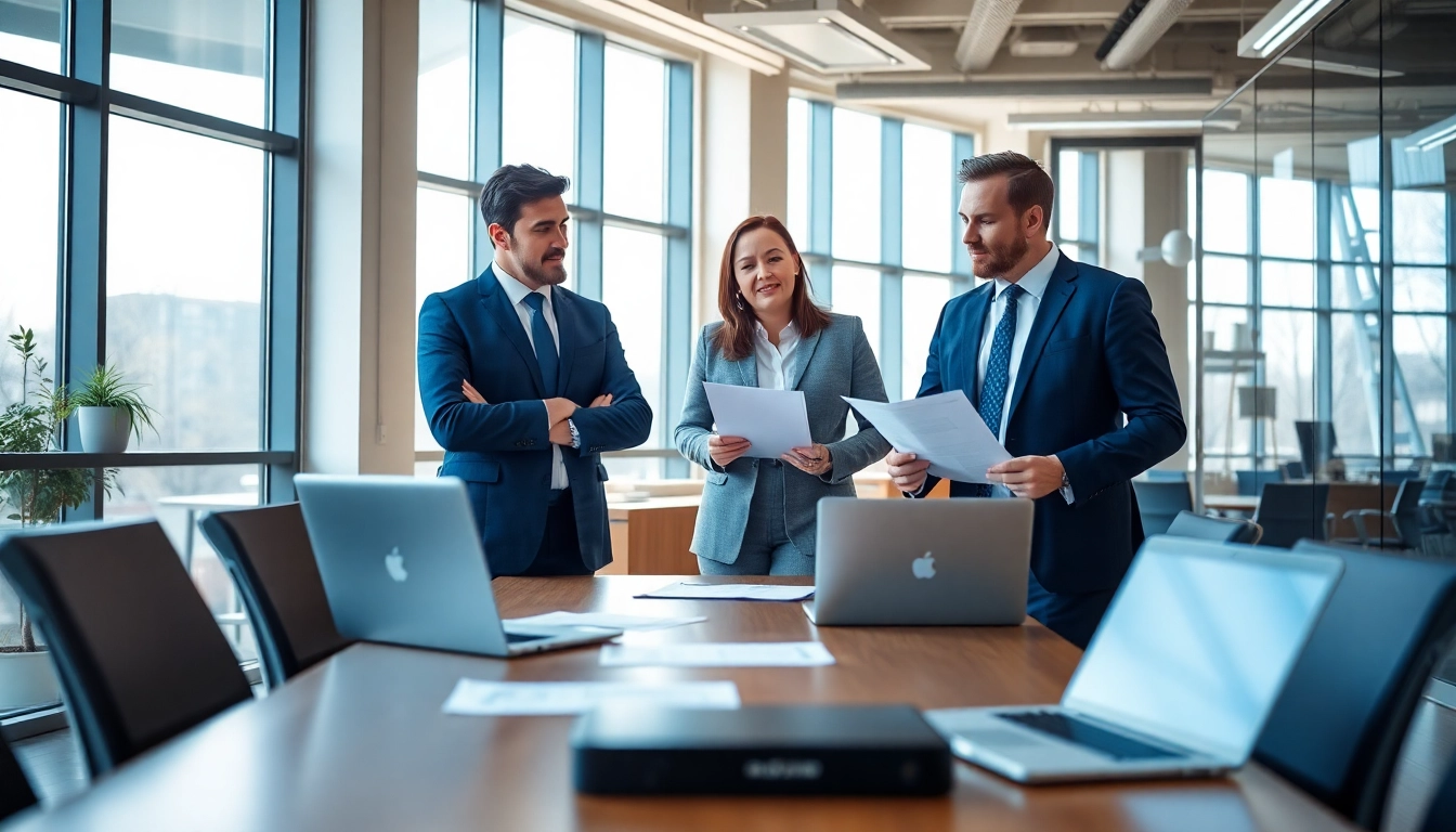 Headhunter Ingenieure beraten talentierte Ingenieure in einem modernen Büro.