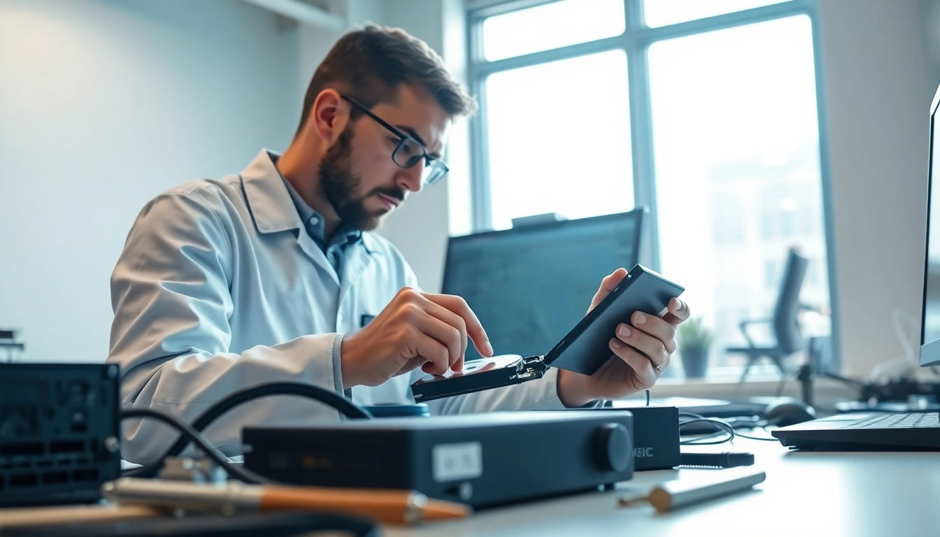 Datenrettung externe Festplatte wird von einem Techniker in einem modernen Büro durchgeführt.
