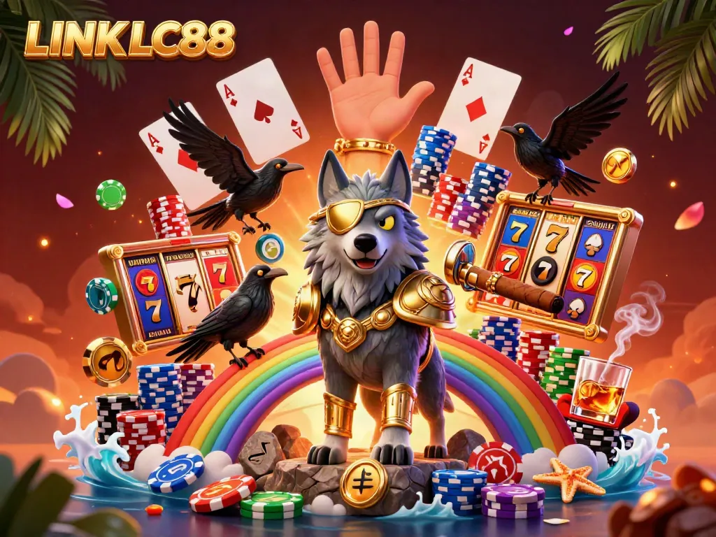 Engage with LINK LC88 through vibrant casino-themed visuals featuring Odin and his ravens.