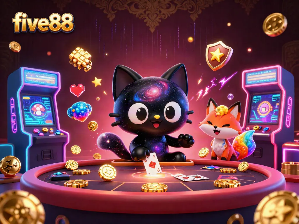 Play exciting games at five88's vibrant casino with a cosmic theme and animated characters.