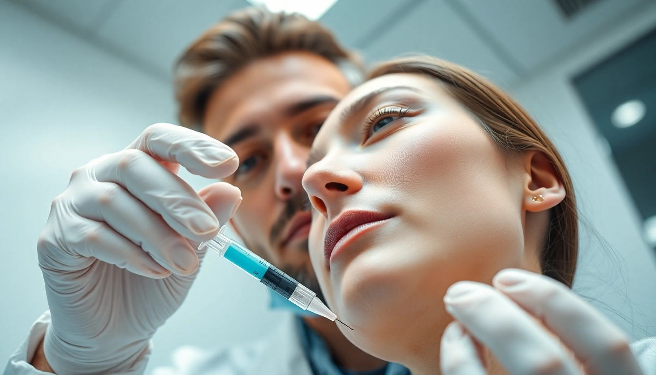 Exosome-Anwendung zur Hautverjüngung durch einen Dermatologen in modernem Ambiente.