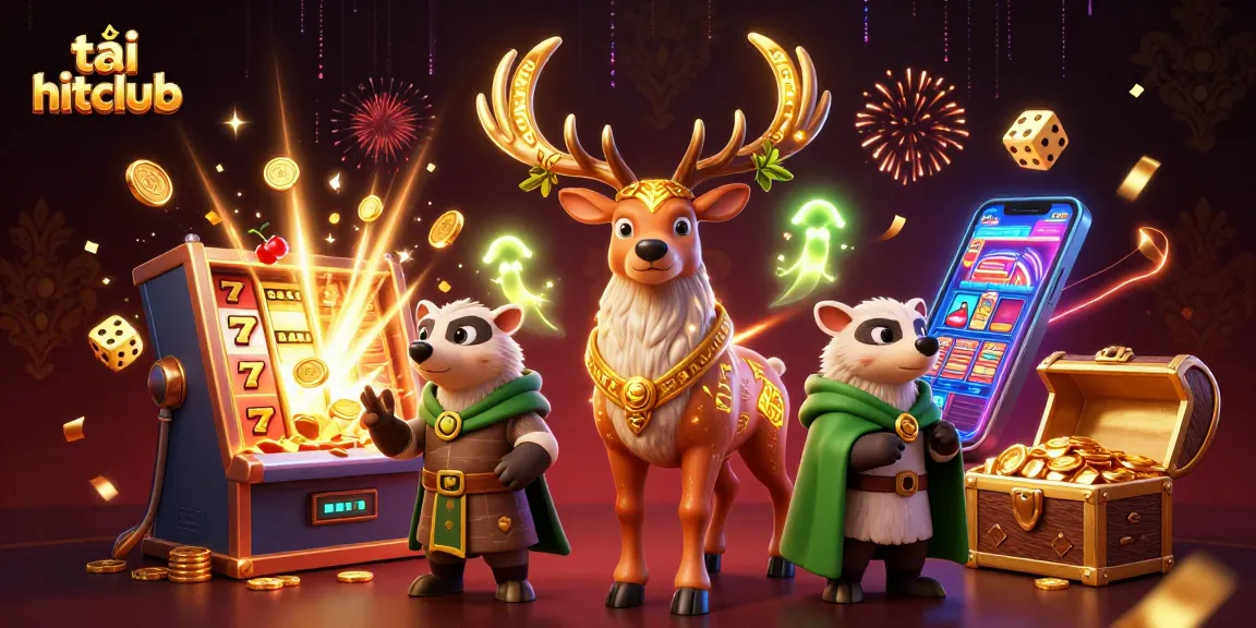 Spin and win with the vibrant scene of tải hitclub featuring a Celtic druid stag, while celebrating jackpots and casino fun!