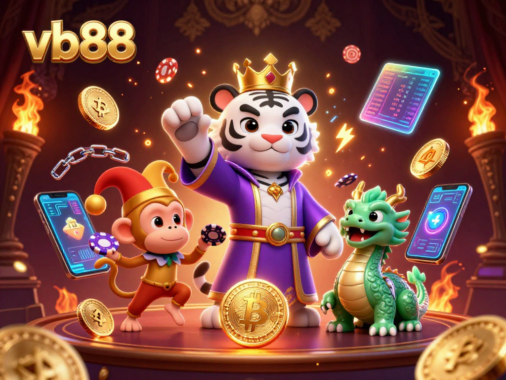 Engage in thrilling casino adventures with vb88 amidst a dynamic 3D spectacle featuring playful characters.