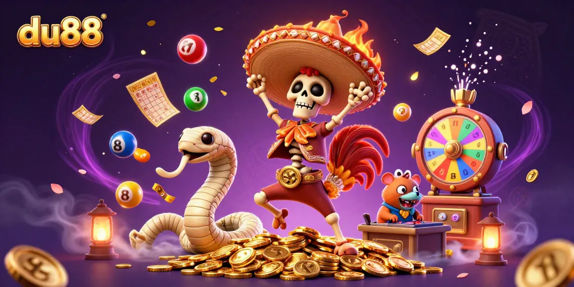 du88 hosts a vibrant casino scene with colorful characters celebrating a jackpot.