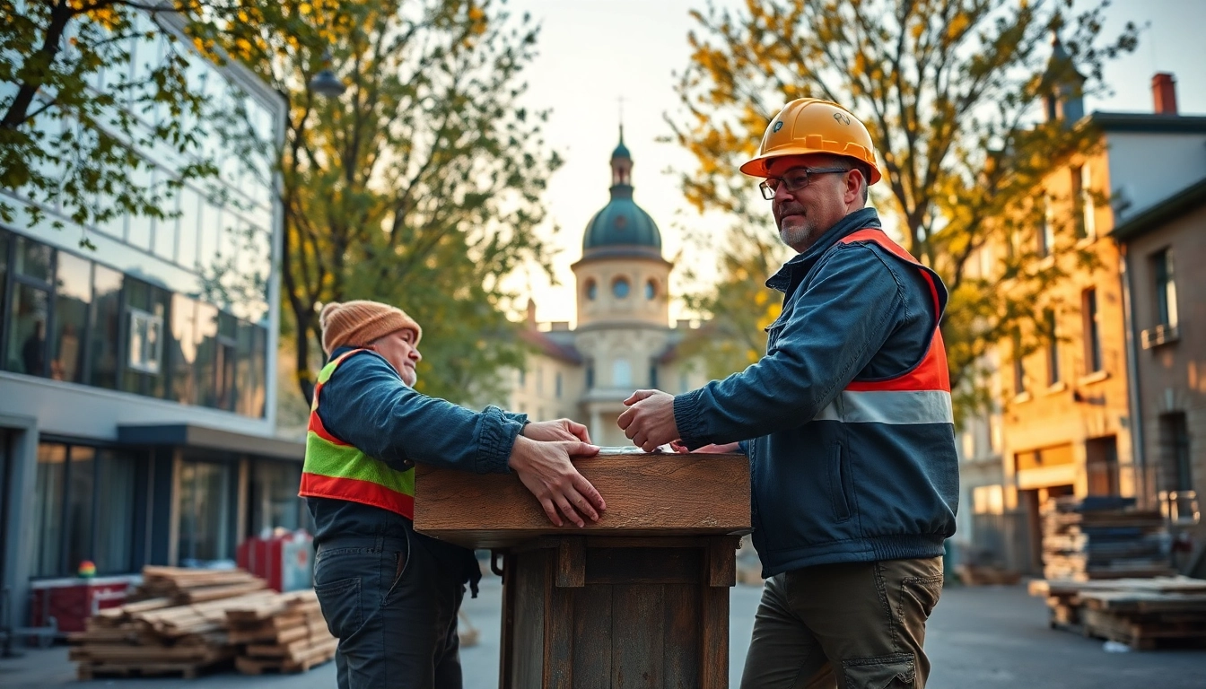 Radlader mieten Celle: Fotorealistische Darstellung eines Radladers in der Stadt Celle bei der Baumaterialbe- und entladung.