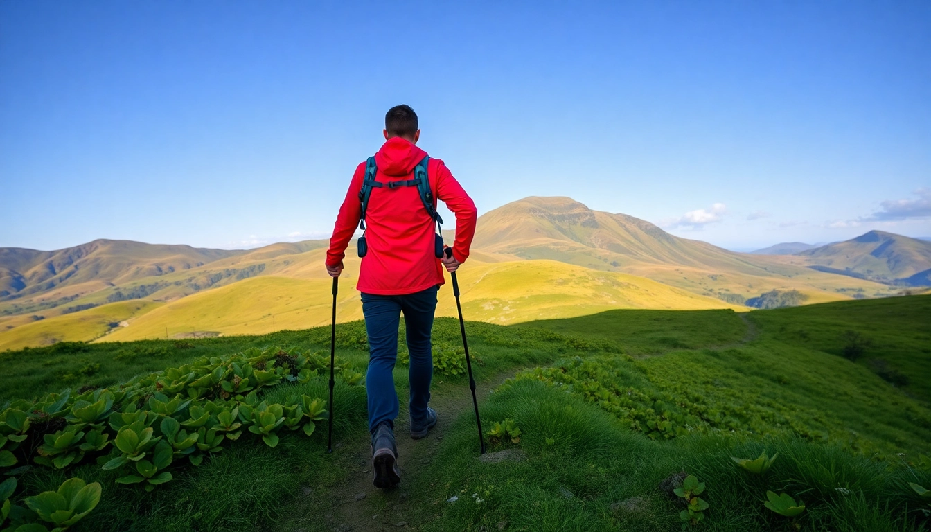 Wanderurlaub Irland: Hiker exploring vibrant Irish hills in beautiful scenery.