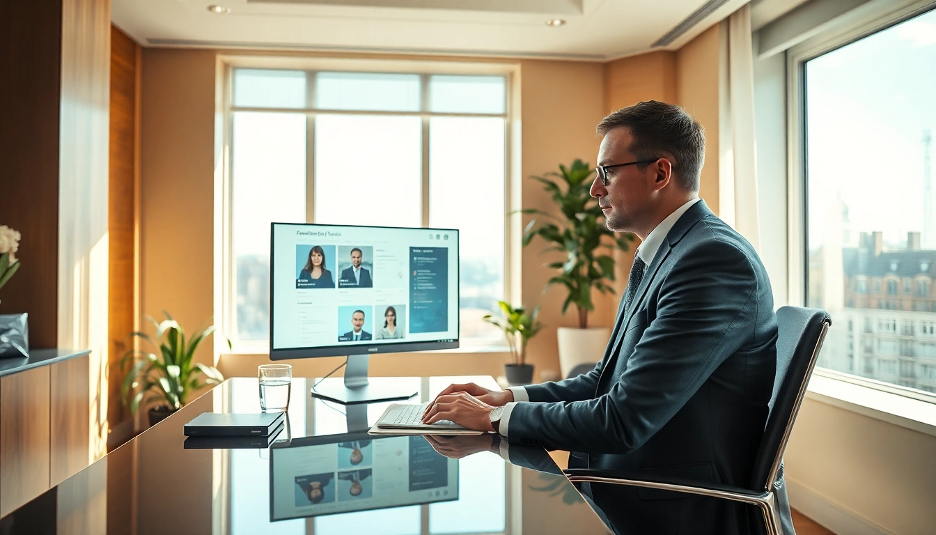 Headhunter Köln zeigt einen professionellen Berater in einem modernen Büro, der an Bewerberprofilen arbeitet.
