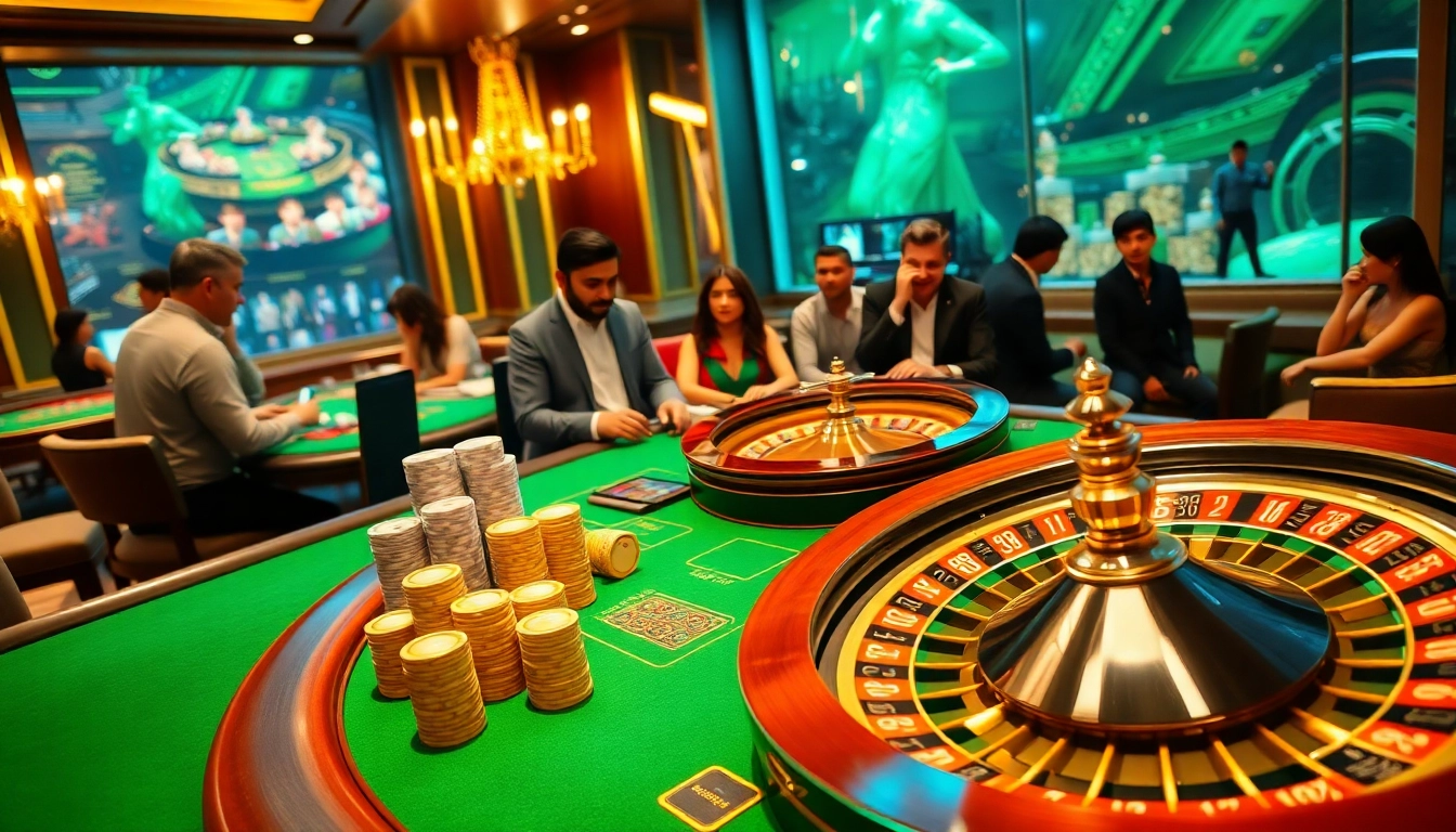 Experience the thrill of qh88 with a vibrant online casino scene showcasing lively games and players.