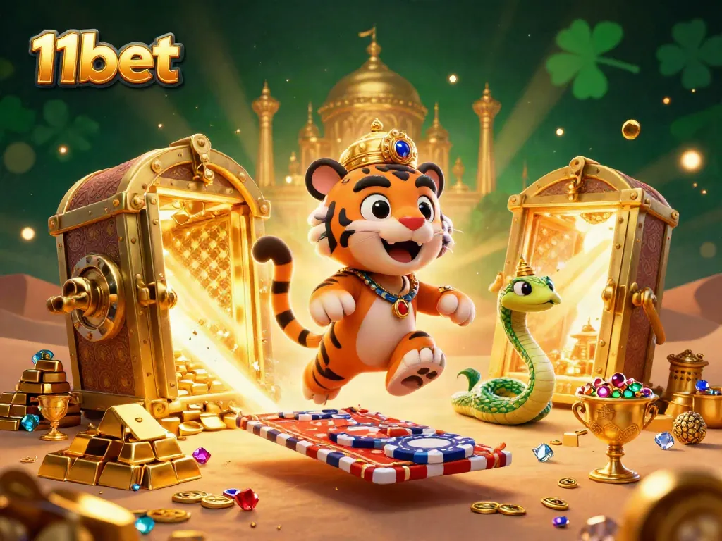 Win big at 11bet with this Arabian Nights-themed casino adventure, featuring a tiger sultan.
