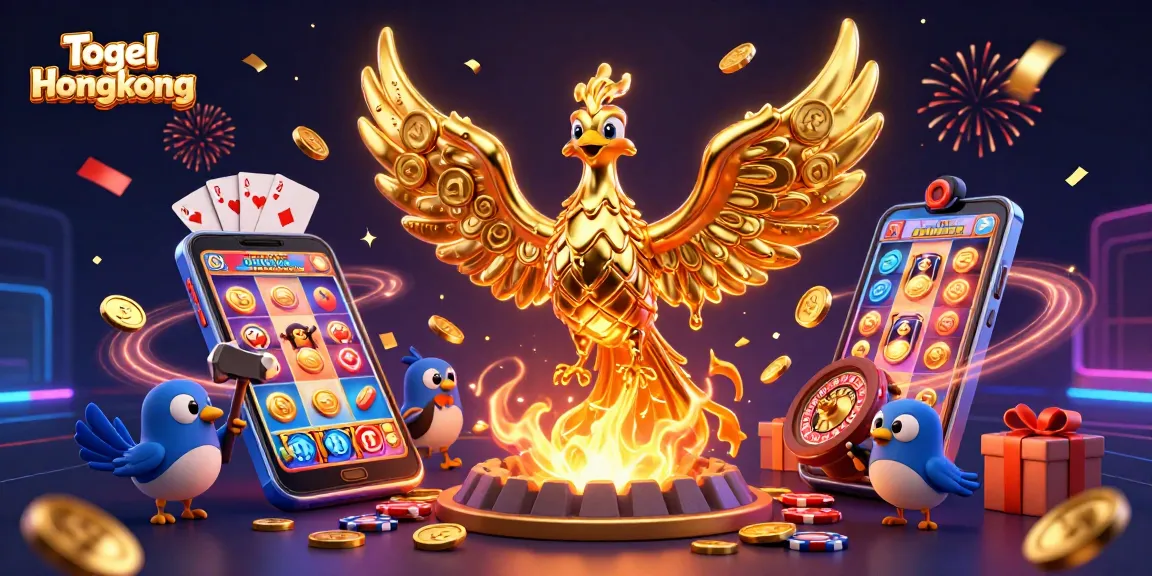 Togel Hongkong reveals vibrant results, featuring a golden phoenix and dynamic casino elements.