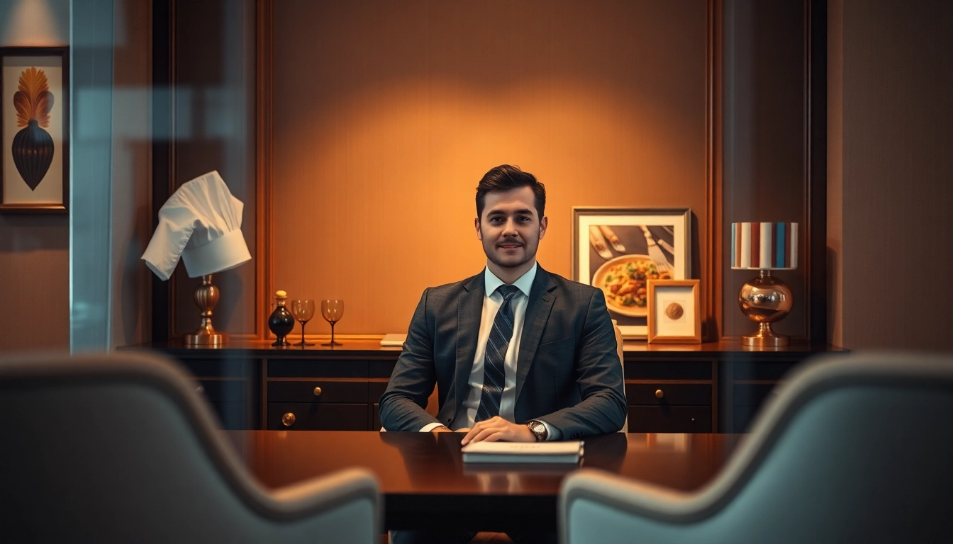 Headhunter Gastronomie engaging clients in a luxurious office setting.