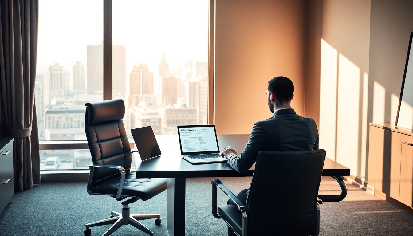 Headhunter Vertrieb am modernen Arbeitsplatz mit Laptop und Bewerbungsunterlagen.