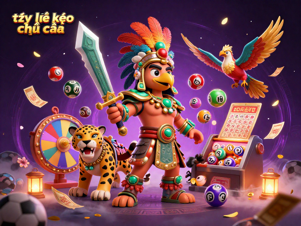 Engage in tỷ lệ kèo nhà cái sports betting, featuring dynamic warriors with lottery elements.