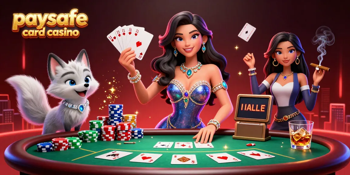 Erleben Sie die Aufregung des Spiels in einem Paysafe Card Casino mit einer glamourösen Dame und ihrem Fuchs in einem lebhaften Casino-Setting.