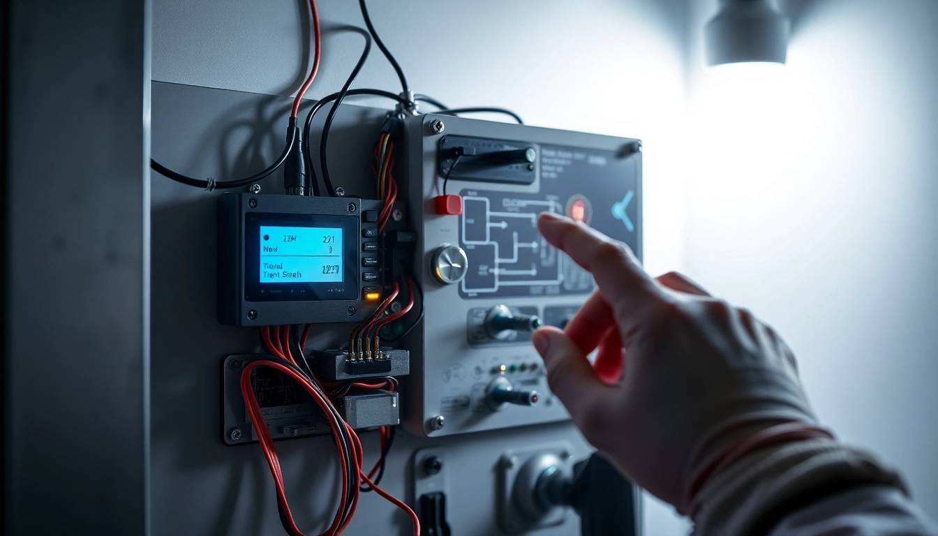 Funktionsprüfung zur Überprüfung der elektrischen Geräte in einem modernen Labor mit Experten bei der Arbeit.