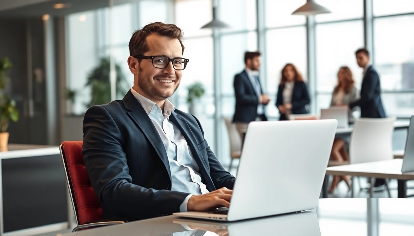 Professioneller Headhunter für Vertriebsmitarbeiter arbeitet fokussiert in einem modernen Büro.