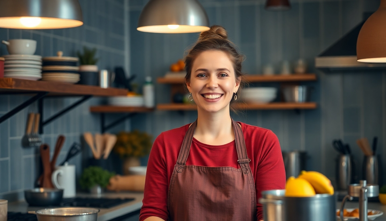 Hauswirtschaft Hameln: Eine kompetente Hauswirtschafterin arbeitet in einer modernen Küche mit fröhlichem Lächeln.