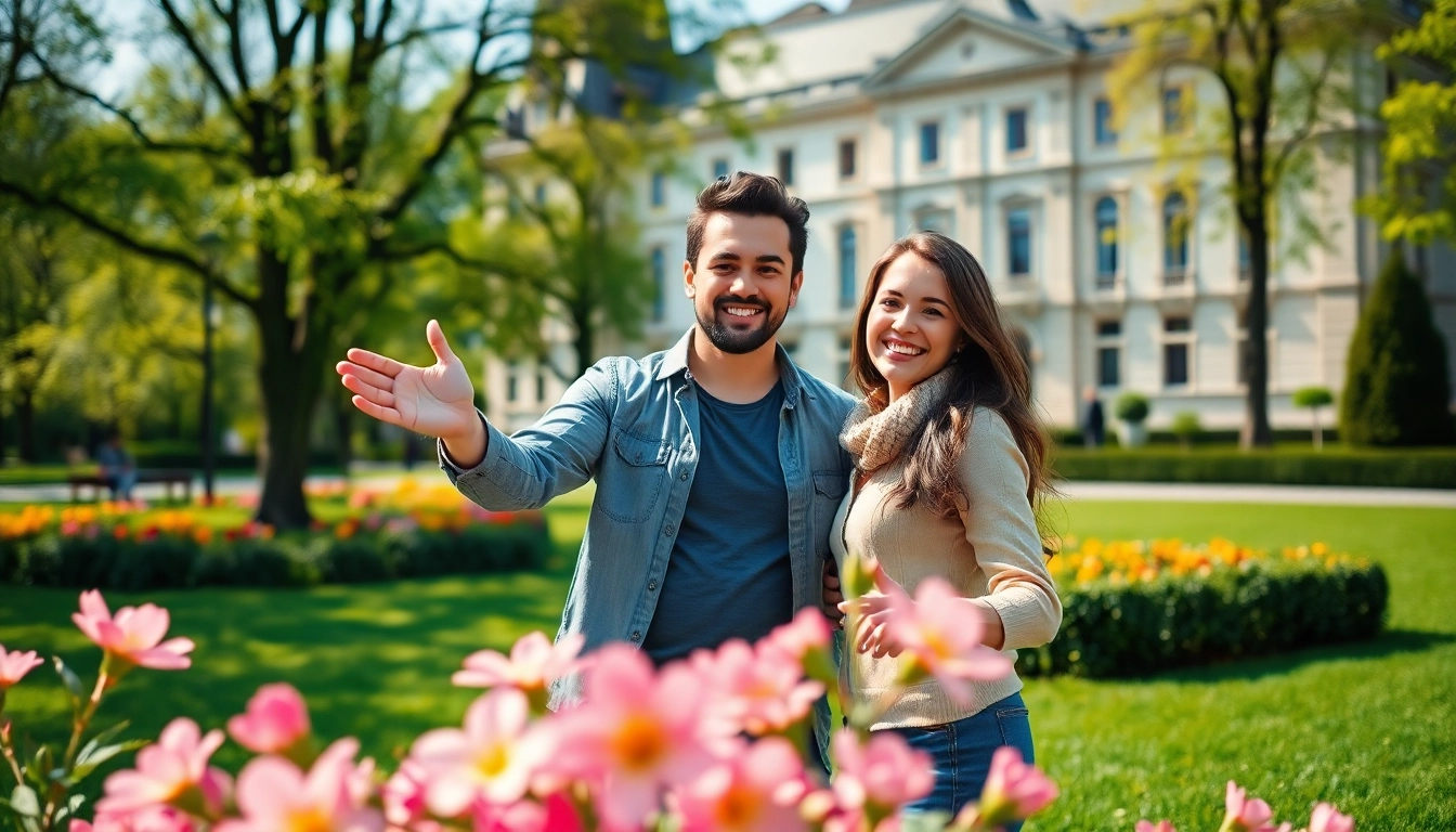 Professioneller Fotograf für Tinder München, der ein Paar im Park fotografiert.