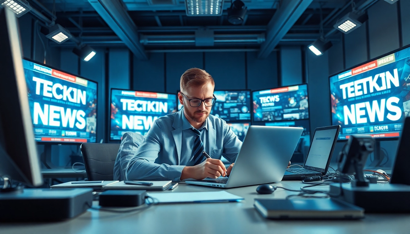 Technik News und innovative Technologien in einem modernen Nachrichtenbüro.