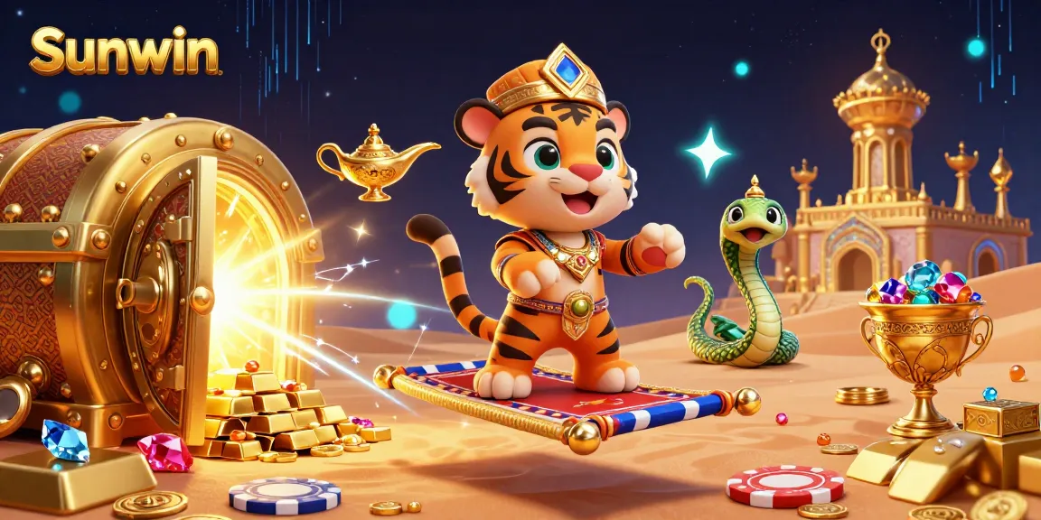 Experience winning thrills with Sunwin's vibrant Arabian-themed 3D casino illustration.