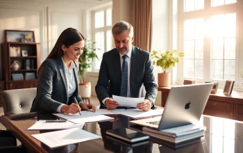 Headhunter Schweiz berät Kunden in einem eleganten Büro über Karriereoptionen.