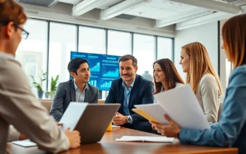 Headhunter IT team collaborating in a modern office, showcasing productive recruitment processes.