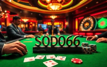 SODO66 poker scene showcasing players at a luxury table with chips and cards.