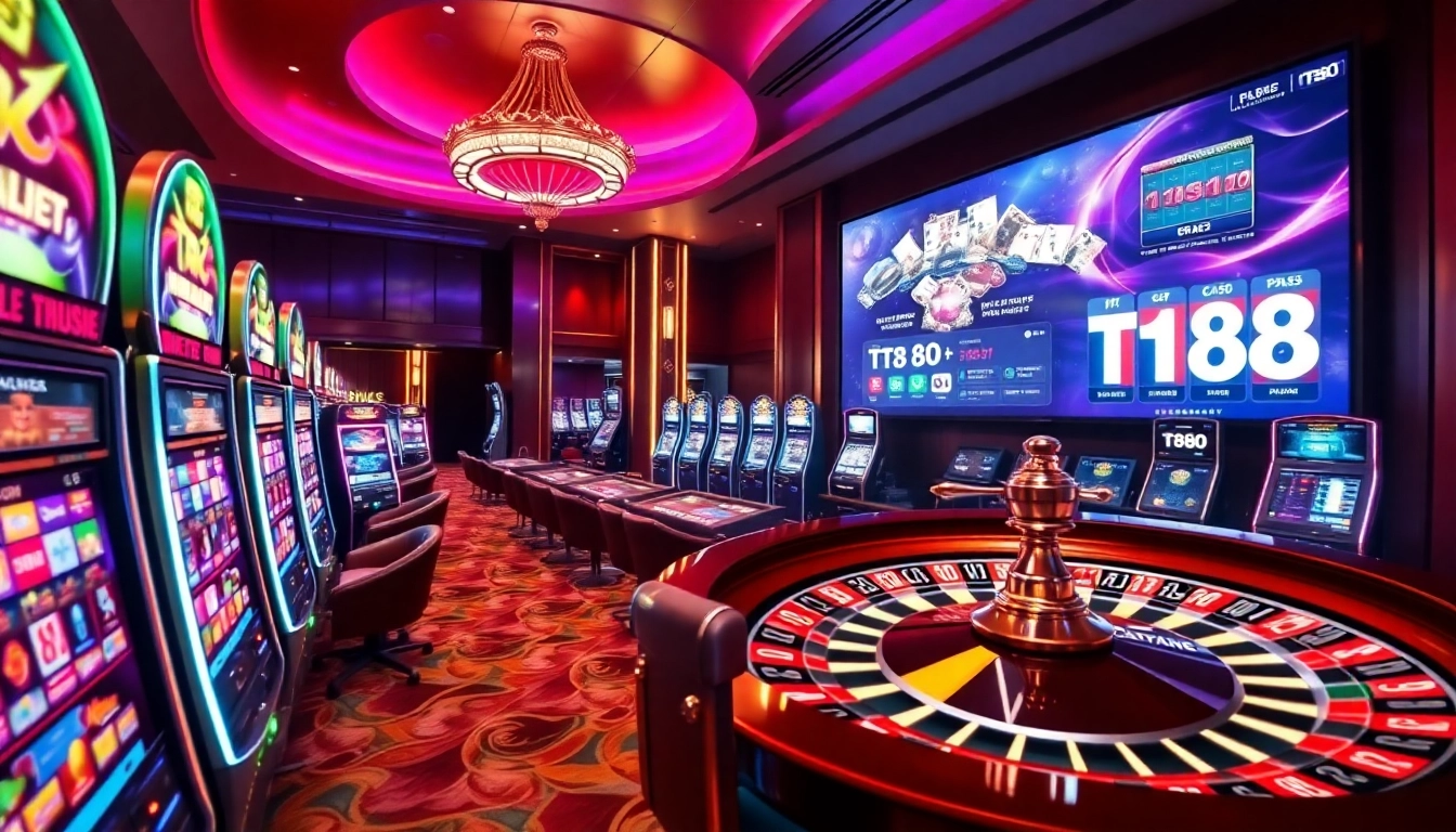 Engaging scene of TT88 casino action with vibrant slot machines and poker chips.