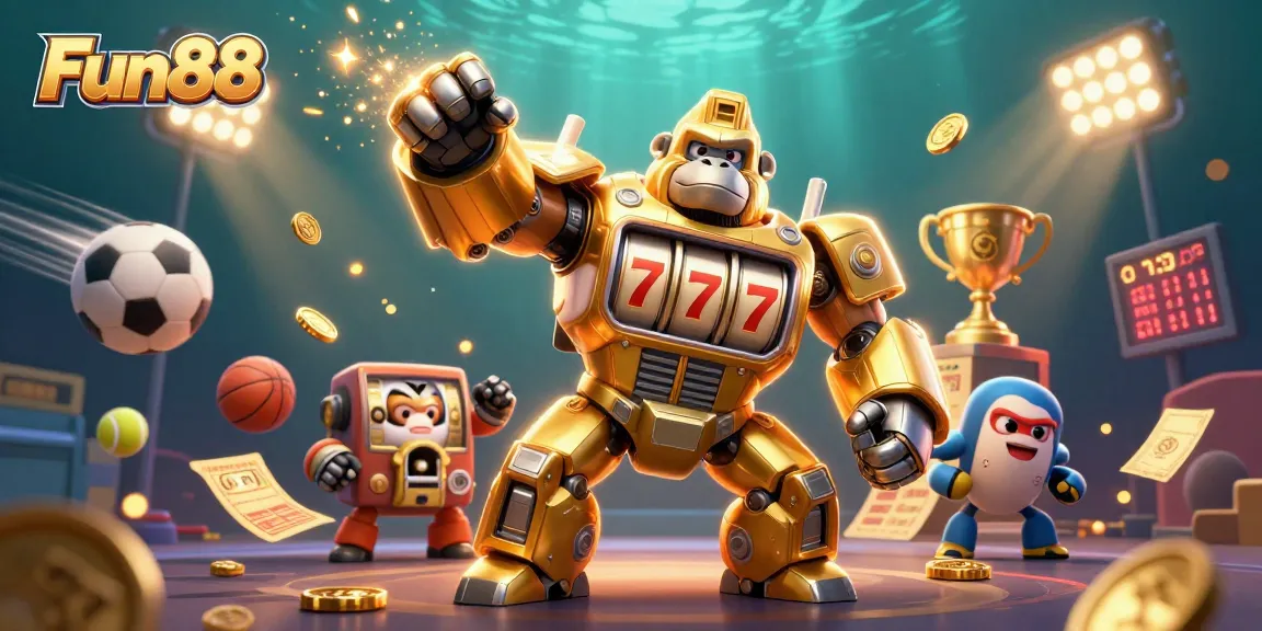 Engage with Fun88's thrilling casino games featuring a dynamic 3D gorilla mech powered by slot machines.