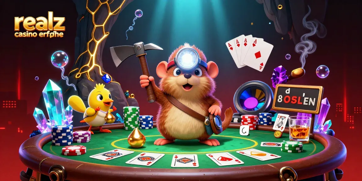 Entdecke die einzigartigen realz casino erfahrungen mit einer bunten Spieleszene und einem Maulwurf im Fokus.